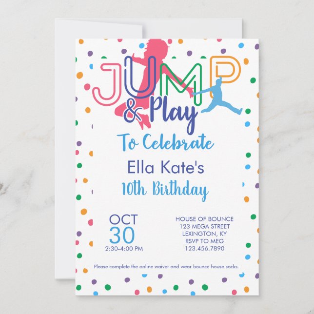 Invitación Partido de cumpleaños por salto de Trampoline de l (Anverso)