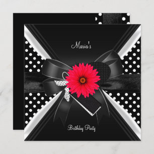 Invitación Partido de Cumpleaños Punto Polka Negro Blanco Bla