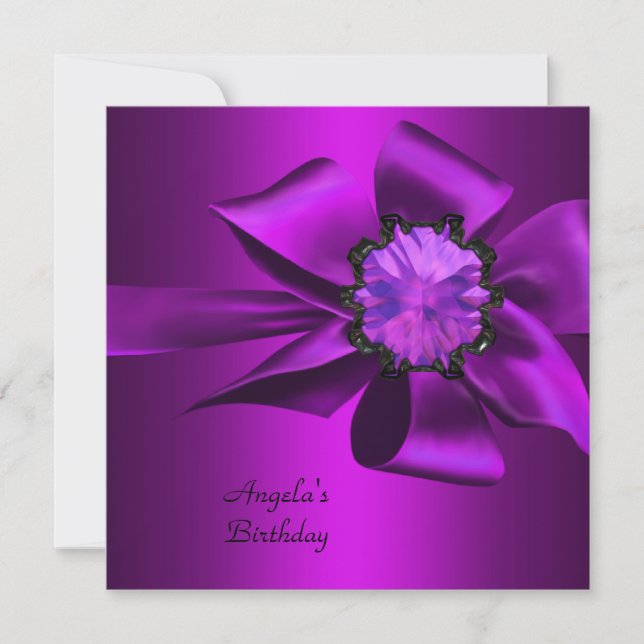 Invitación Partido de Cumpleaños Purple Magenta Bow Negro (Anverso)