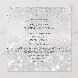 Invitación Partido de Cumpleaños Purpurina Plata Gris Black W