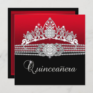 Invitación Partido de cumpleaños Quinceanera Diamante Rojo Ne