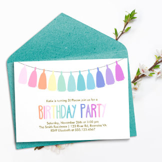 Invitación Partido de Cumpleaños Rainbow Tassel Garland