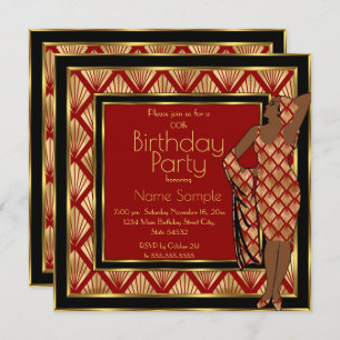 Invitación Partido de Cumpleaños Red Black Gold Art Deco 1930