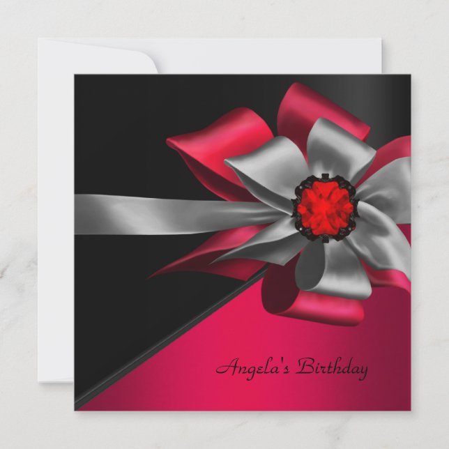 Invitación Partido de Cumpleaños Red Black Gray Silver Bow Je (Anverso)