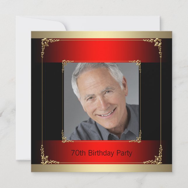 Invitación Partido de Cumpleaños Red Black y Gold (Anverso)