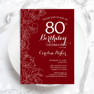 Invitación Partido de Cumpleaños Red Floral 80