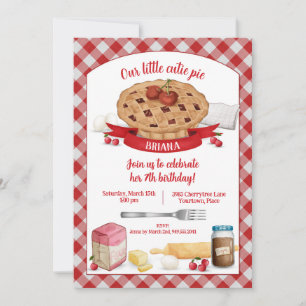 Invitación Partido de Cumpleaños Red Gingham Cherry Cutie