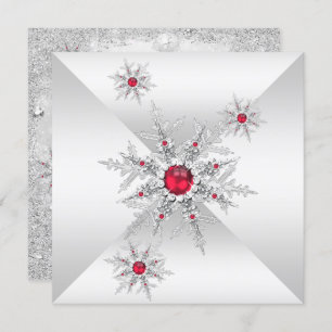 Invitación Partido de Cumpleaños Red Snowflakes Winter Wonder