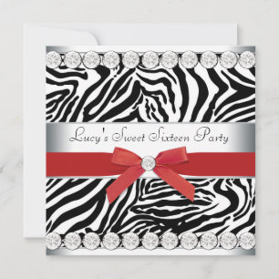 Invitación Partido de cumpleaños Red Zebra Sweet 16