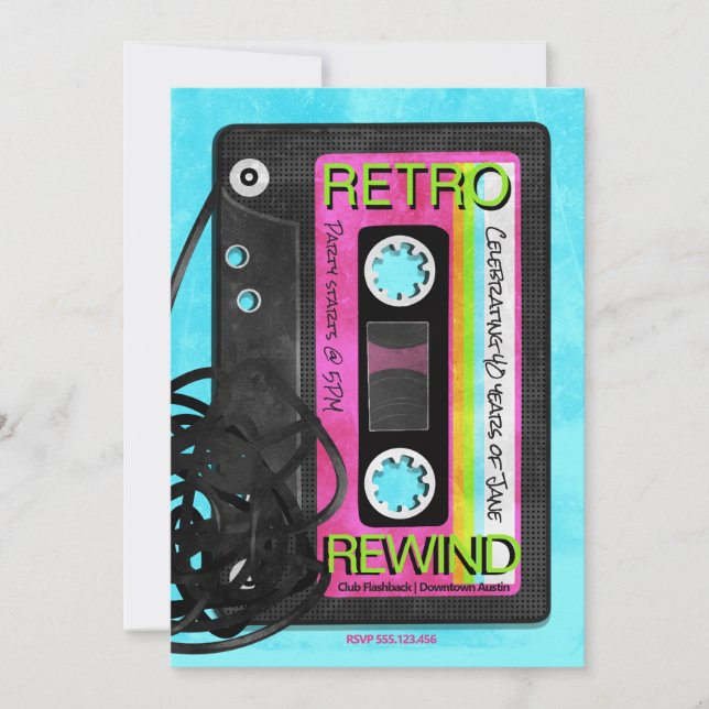 Invitación Partido de cumpleaños Retro Flashback (Anverso)
