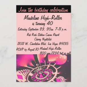 Invitación Partido de cumpleaños Rosa Black del Casino de Las