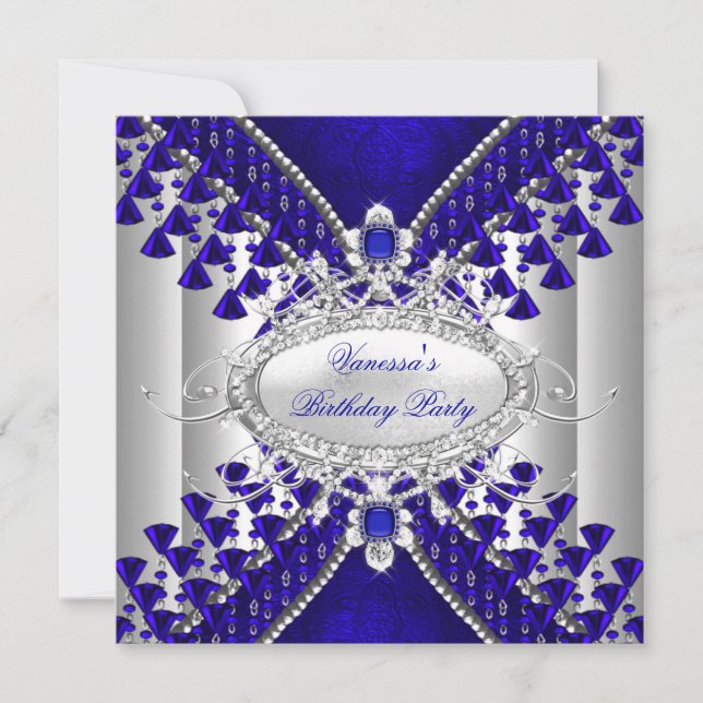 Invitación Partido de Cumpleaños Royal Blue Diamond Bebe Imag (Anverso)