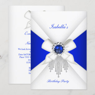 Invitación Partido de Cumpleaños Royal Blue White Diamond Pea