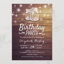 Invitación Partido de Cumpleaños Rustic Wood Mason Jar String
