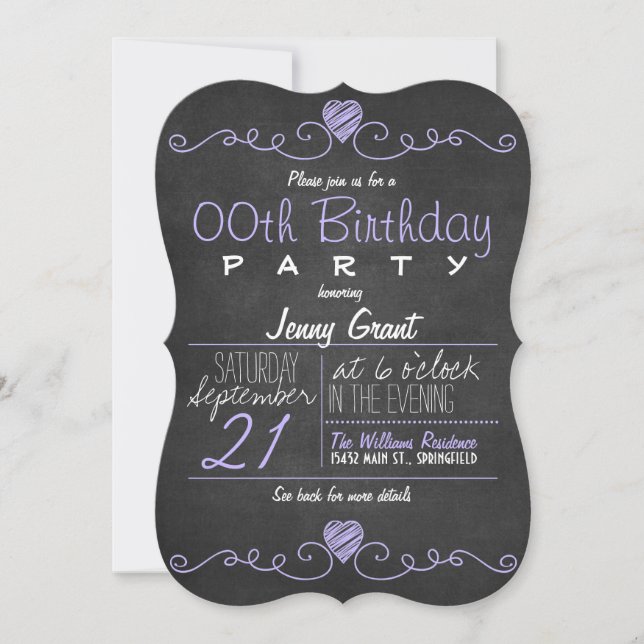 Invitación Partido de Cumpleaños Rústico del Cartón Púrpura y (Anverso)