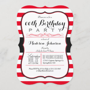 Invitación Partido de cumpleaños Scarlet Red & White Stripes