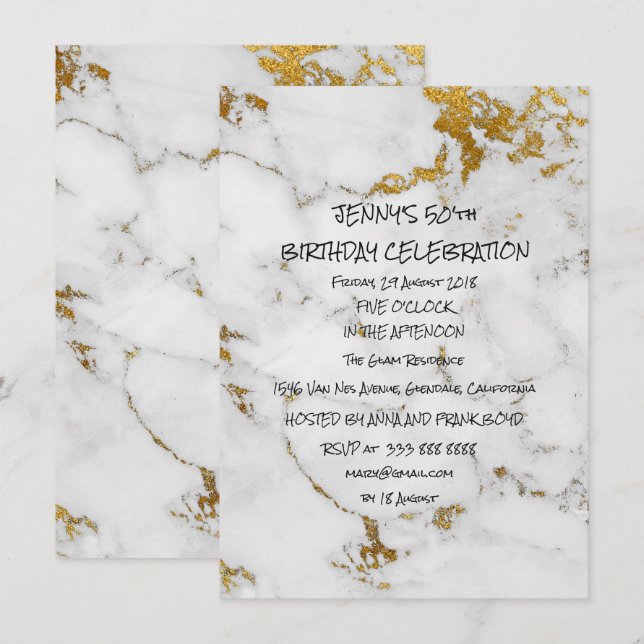 Invitación Partido de cumpleaños sorpresa Cepillos de oro Mar (Anverso / Reverso)