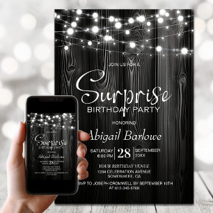 Invitación Partido de cumpleaños sorpresa de Black Rustic Woo