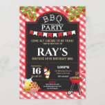 Invitación Partido de cumpleaños sorpresa Red Gingham<br><div class="desc">Impresionante invitación de fiesta de cumpleaños de Fiesta BBQ, genial para un fiesta sorpresa y para cualquier edad! Personalícelo con los detalles de su fiesta de forma fácil y rápida, simplemente presione el botón personalizar para reorganizar y formatear el estilo y la ubicación del texto. ¡Una parte trasera de gingham...</div>