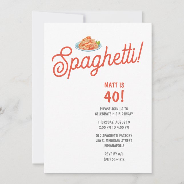 Invitación Partido de cumpleaños Spaghetti para adultos (Anverso)