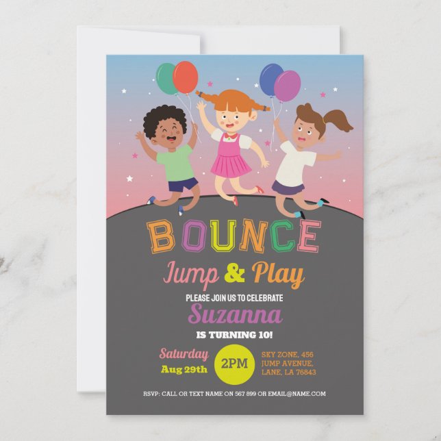 Invitación Partido de Cumpleaños Trampolino Chicas Rosados Sa (Anverso)