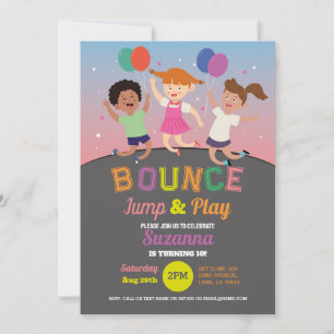Invitación Partido de Cumpleaños Trampolino Chicas Rosados Sa