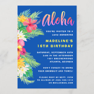Invitación Partido de Cumpleaños Tropical Aloha Hawaiian Luau