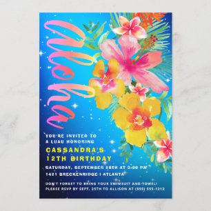 Invitación Partido de Cumpleaños Tropical Aloha Luau