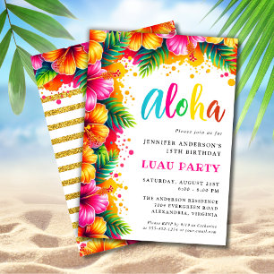 Invitación Partido de Cumpleaños Tropical Aloha Luau