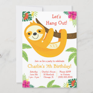 Invitación Partido de Cumpleaños Tropical Sloth