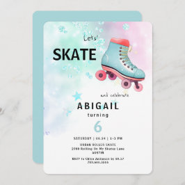 Invitación Partido de cumpleaños turquesa de patinaje sobre p