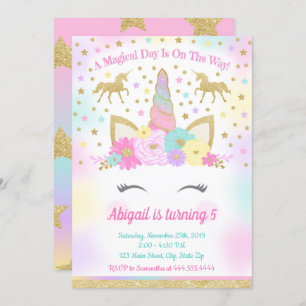 Invitación Partido de Cumpleaños Unicornio Magnífico Rainbow
