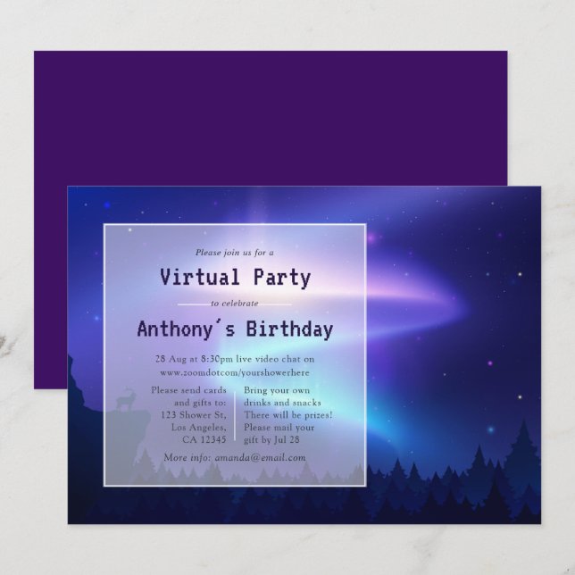 Invitación Partido de cumpleaños virtual de las auriculares d (Anverso / Reverso)