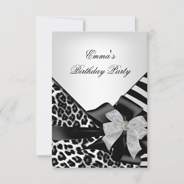 Invitación Partido de Cumpleaños Zebra Leopard Elegante blanc (Anverso)