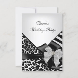 Invitación Partido de Cumpleaños Zebra Leopard Elegante blanc