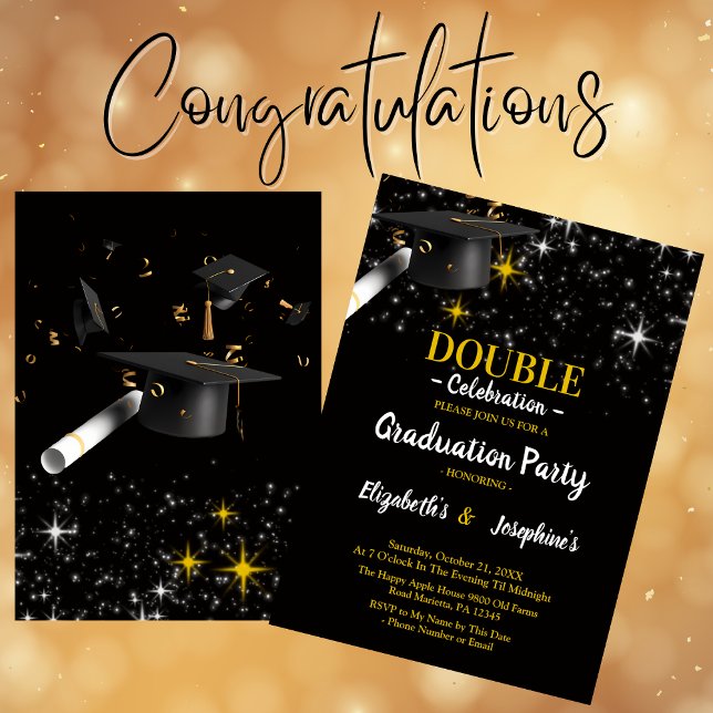 Invitación Partido de doble graduación Black Two Graduates 20 (Subido por el creador)