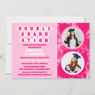 Invitación Partido de doble graduación de foto de tinte rosad