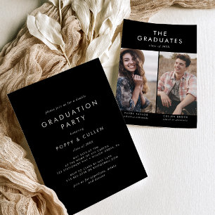 Invitación Partido de doble graduación de foto negra oscura d