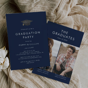 Invitación Partido de doble graduación de la foto de la gradu