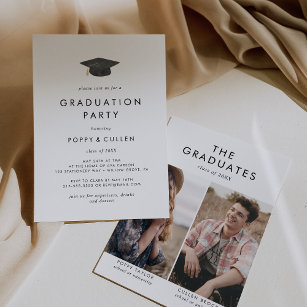 Invitación Partido de Doble Graduación de moda de Grad Cap Ph