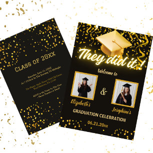 Invitación Partido de doble graduación de oro negro Foto de 2