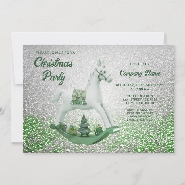 Invitación Partido de feriado de Navidades verdes de caballos (Anverso)