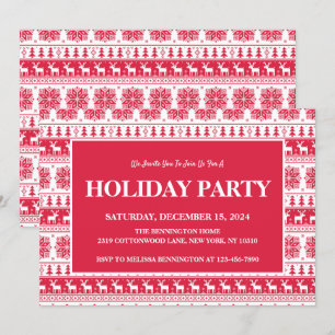 Invitación Partido de Festividad Nordic Rojo y Patrón Blanco 