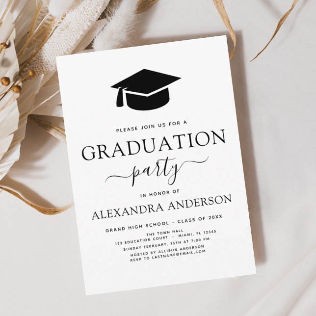 Invitación Partido de Graduación 2024 Blanco negro elegante m (Subido por el creador)