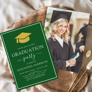 Invitación Partido De Graduación 2024 Green Gold Photo Pictur