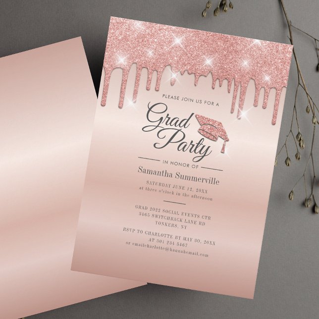 Invitación Partido de Graduación 2025 Grado Elegante (Graduation Party 2025 Rose Gold Drip Grad Invitation)
