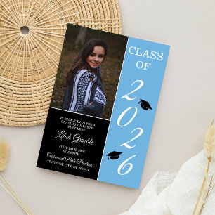 Invitación Partido de Graduación 2025 Gran Gorra Azul claro