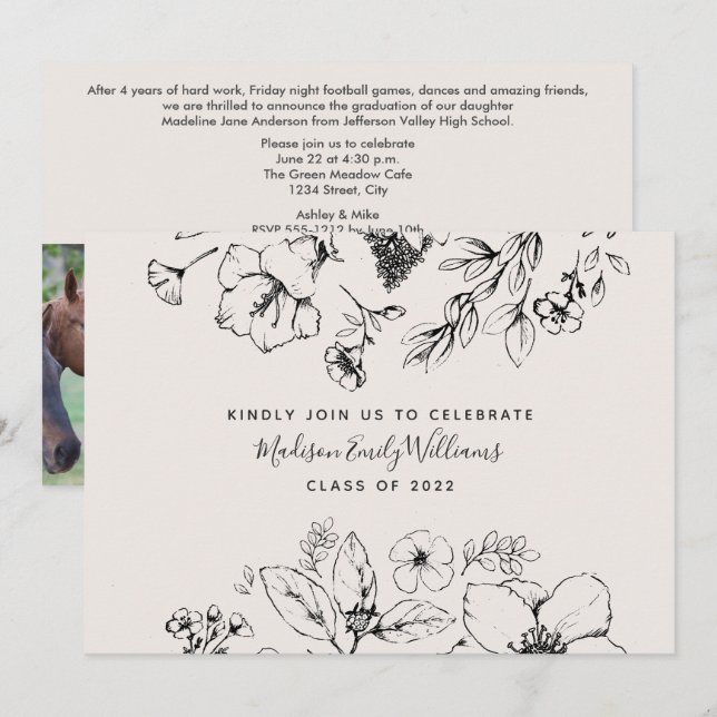Invitación Partido de Graduación 3 Foto Guión Botánico (Anverso / Reverso)