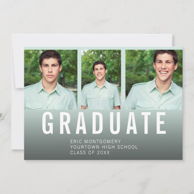 Invitación Partido de Graduación 3 Foto Ombre Verde Azul' (Anverso)