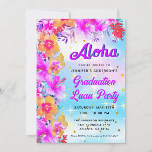 Invitación Partido de Graduación Aloha Tropical Hawai Luau